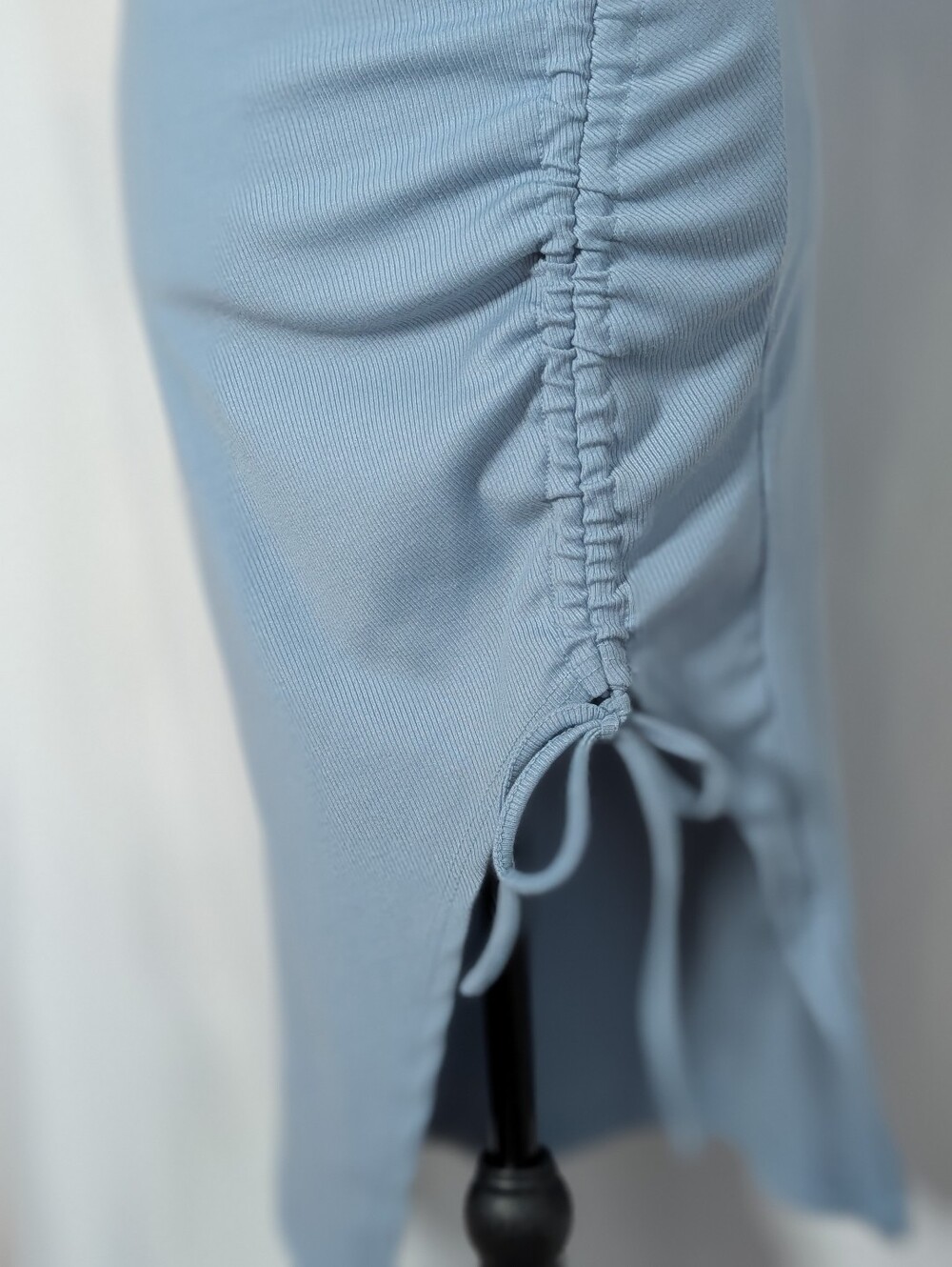 CIDER Blue Ribbed Ruched Midi Dress Side Drawstring Slit Size Small - Picture 6 of 9